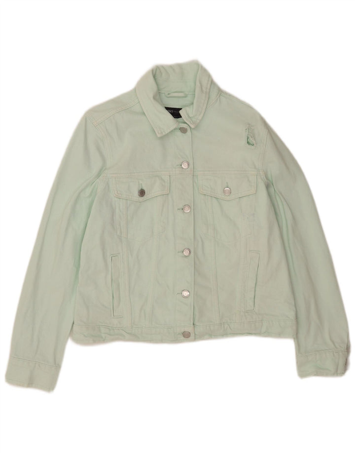 Marks & Spencer Damen Crop Denim Jacke UK 12 Mittelgrüne Baumwolle