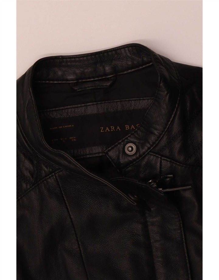 Zara Damen Bikerjacke UK 10 Small Schwarzes Leder