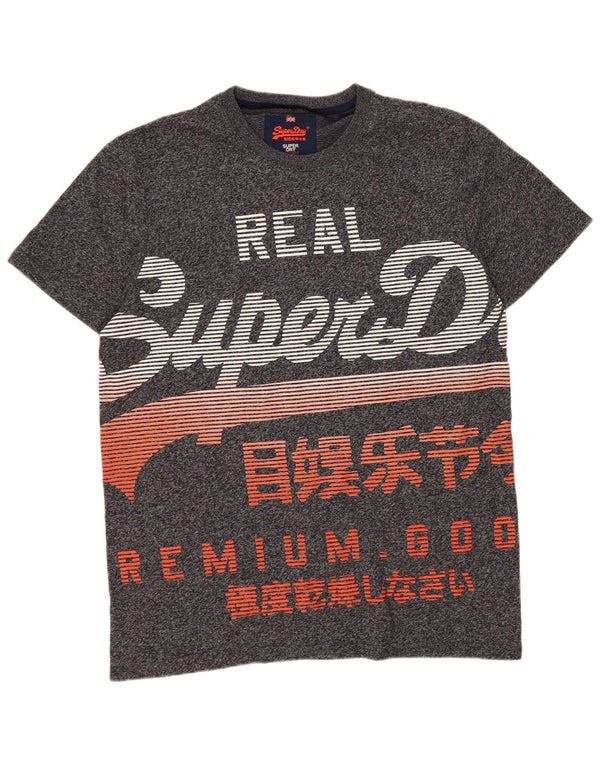 Superdry Herren Grafik-T-Shirt-Oberteil XL aus grau melierter Baumwolle