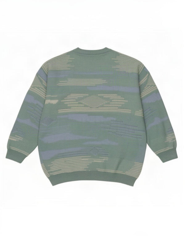 Vintage Herren-Pullover mit U-Boot-Ausschnitt, Größe 52/54, groß, grün, geometrisch
