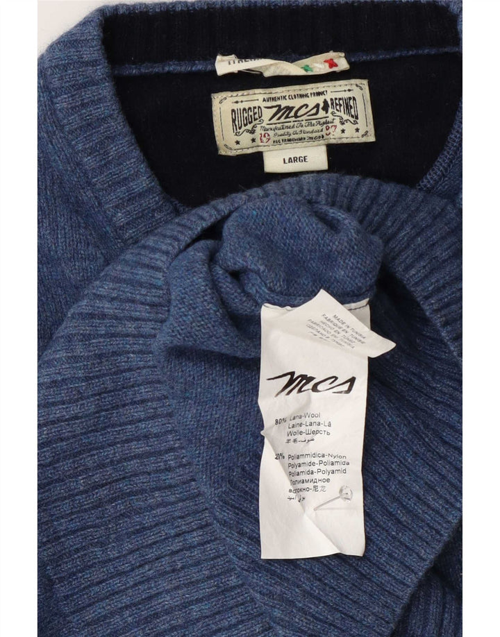 Marlboro Classics Herren-Pullover mit V-Ausschnitt, große blaue Wolle