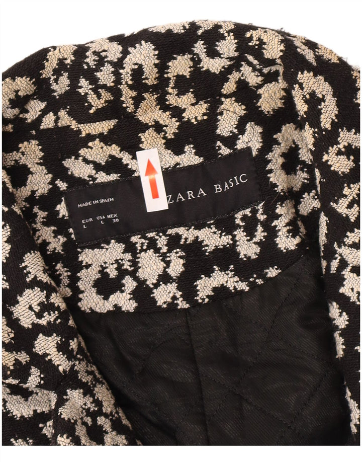 Zara Womens Abstract Pattern Open Overcoat UK 14 Große schwarze Baumwolle