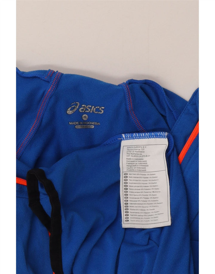 Asics Herren-Oberteil mit Kapuze und Reißverschluss, langärmlig, mittelblaues Polyester