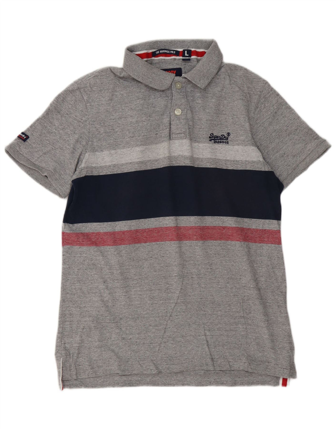 Superdry Herren-Poloshirt, große grau gestreifte Baumwolle