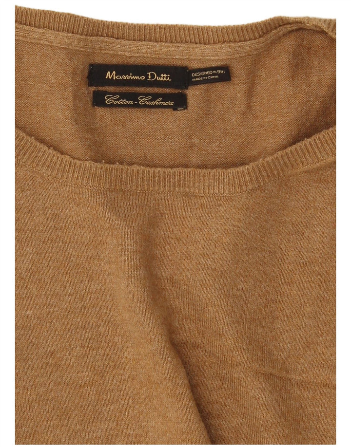 Massimo Dutti Herren-Pullover mit Rundhalsausschnitt aus mittelbrauner Colourblock-Baumwolle