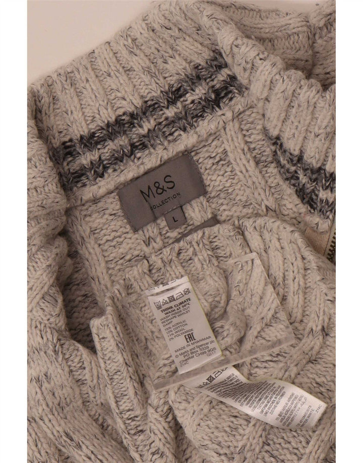 Marks & Spencer Herren-Pullover mit Reißverschluss am Hals, großes, grau meliertes Acryl