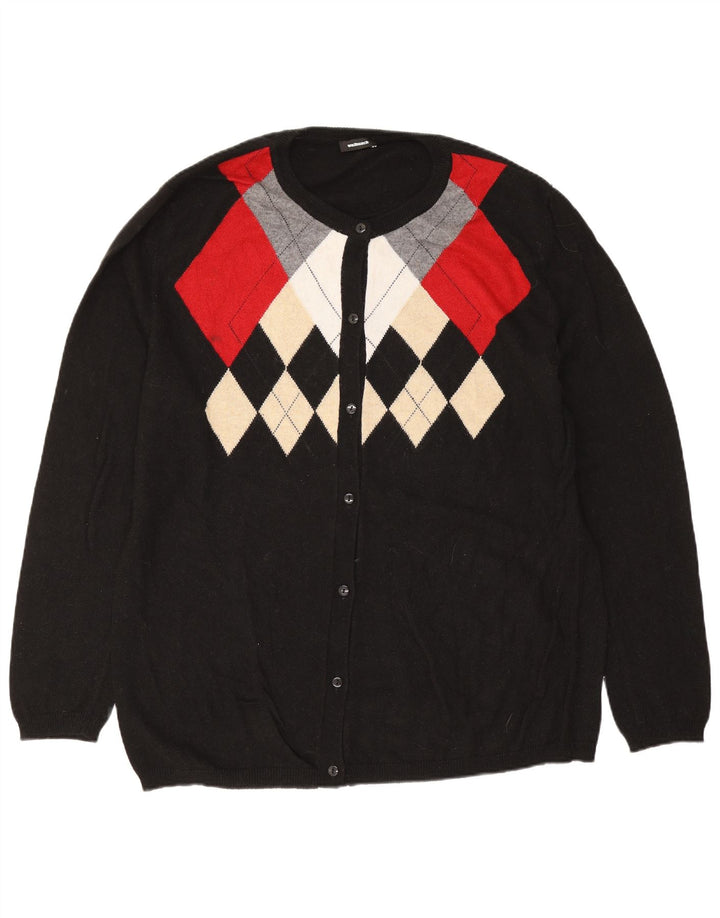 Walbusch Damen Strickjacke Pullover EU 44 XL Schwarz Argyle/Diamant Viskose