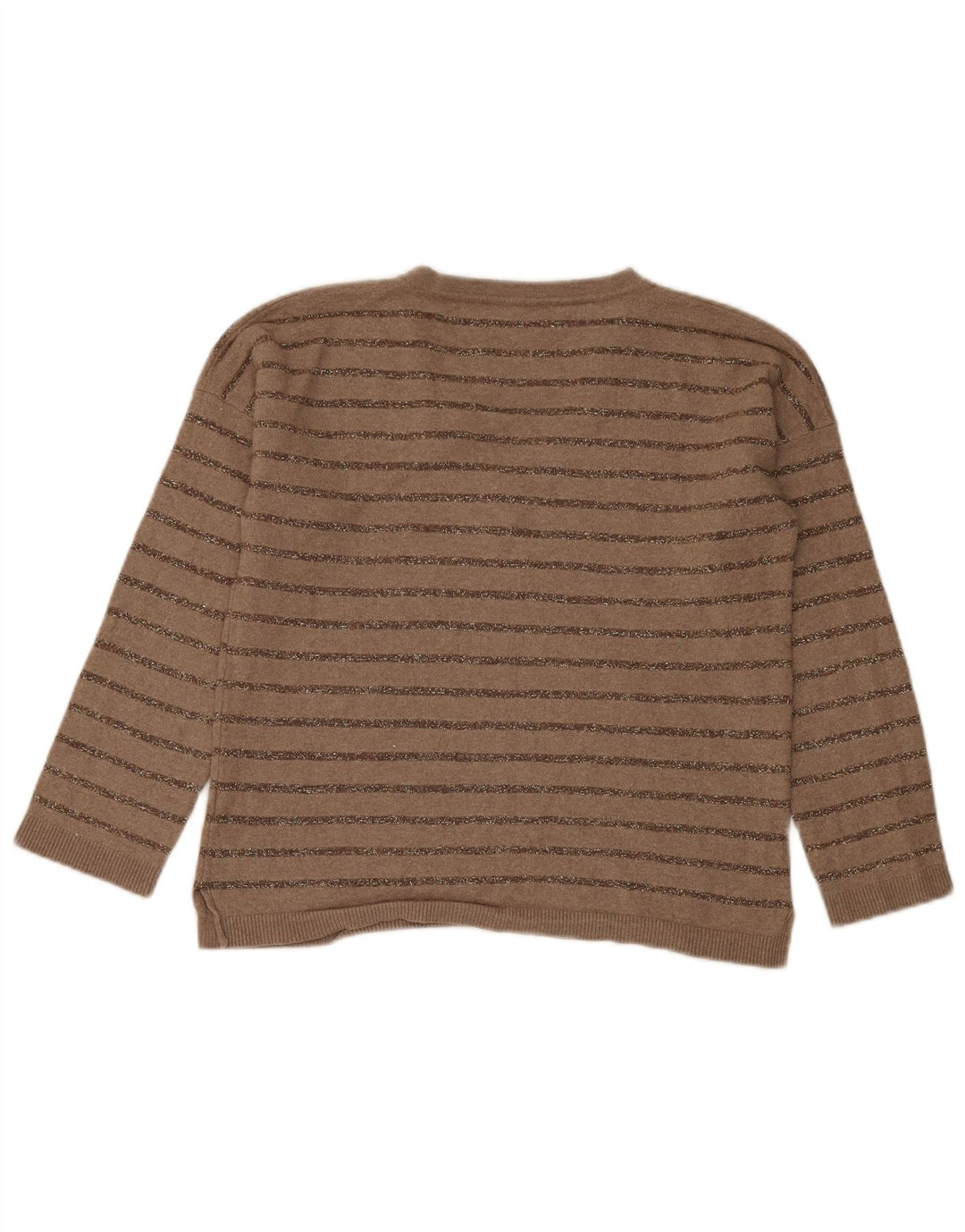 Massimo Dutti Damen-Pullover mit V-Ausschnitt, Gr. 10, klein, braun gestreift