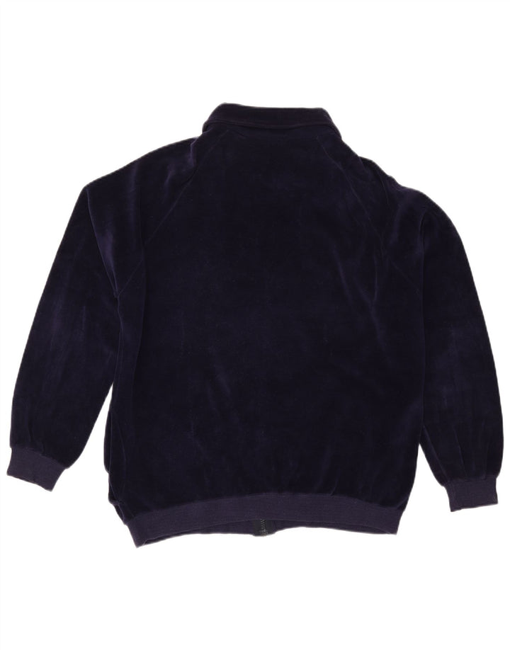 VINTAGE Damen Trainingsanzug Top Jacke UK 16 Große marineblaue Baumwolle