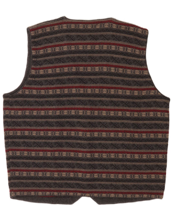 Vintage Herren Strickweste Mittelgrau Fair Isle Schurwolle