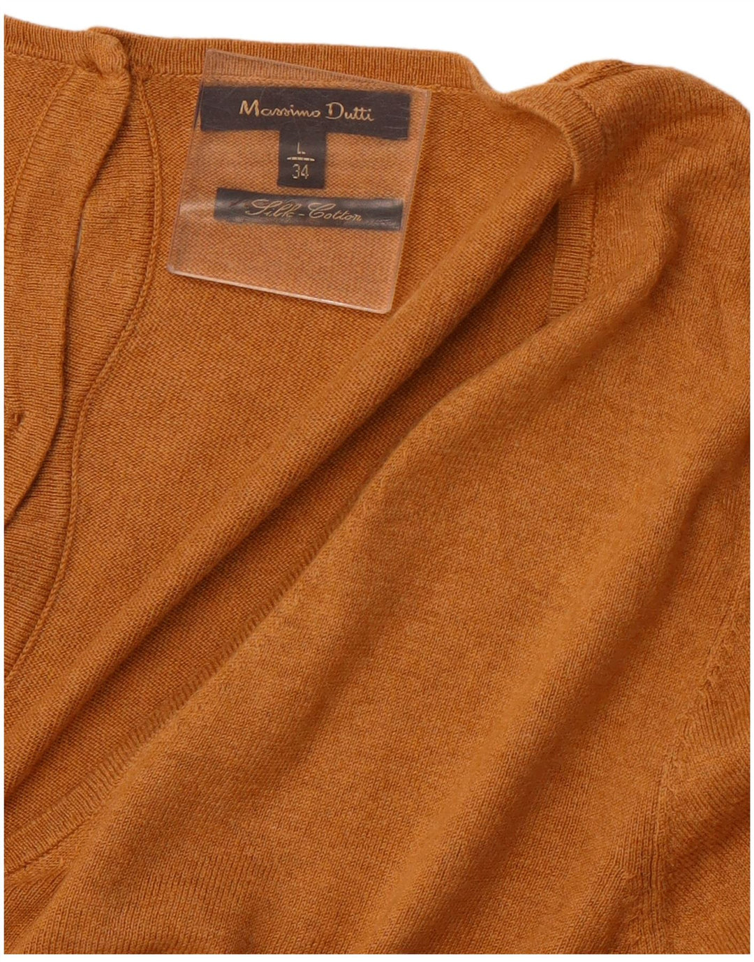 MASSIMO DUTTI Damen-Pullover mit V-Ausschnitt, UK 14, große braune Baumwolle