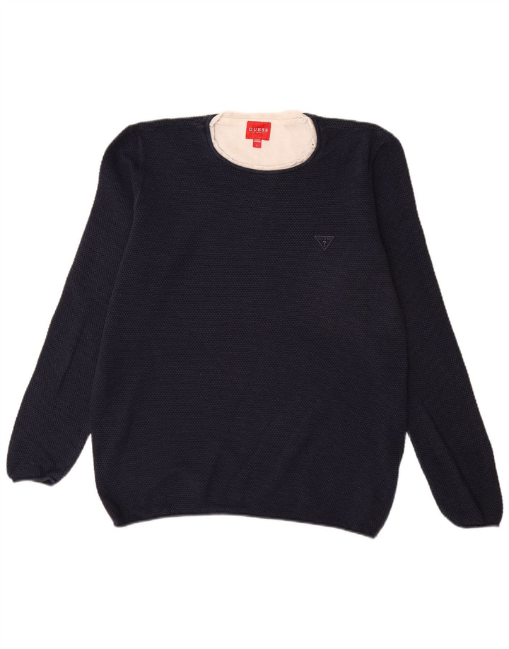 Guess Herren-Pullover mit Rundhalsausschnitt, groß, marineblaue Baumwolle
