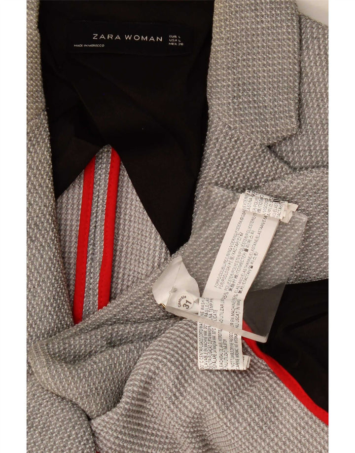 Zara Damen 1-Knopf-Blazerjacke UK 14 Large Grau Polyester