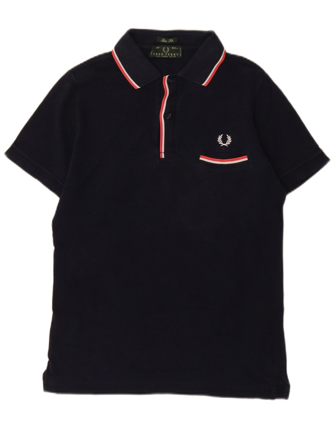 Fred Perry Herren-Poloshirt mit schmaler Passform, mittelmarineblaue Baumwolle