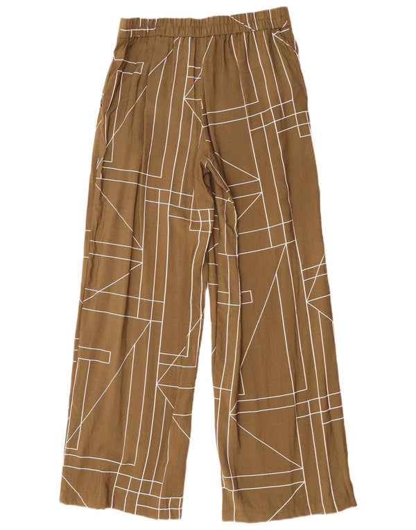 Zara Damen-Freizeithose mit weitem Bein, Größe S, W27, L30, braun, geometrisch, modern