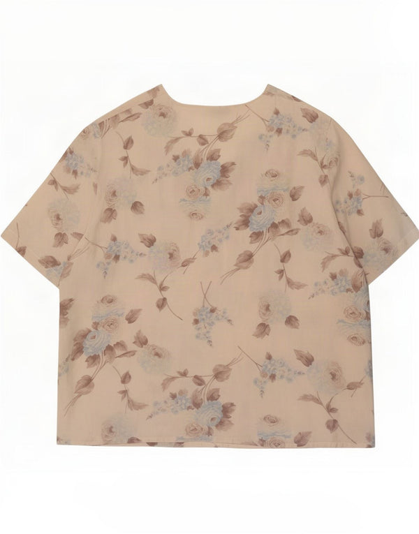 Vintage Damen Bluse Top UK 16 Large Beige Floral