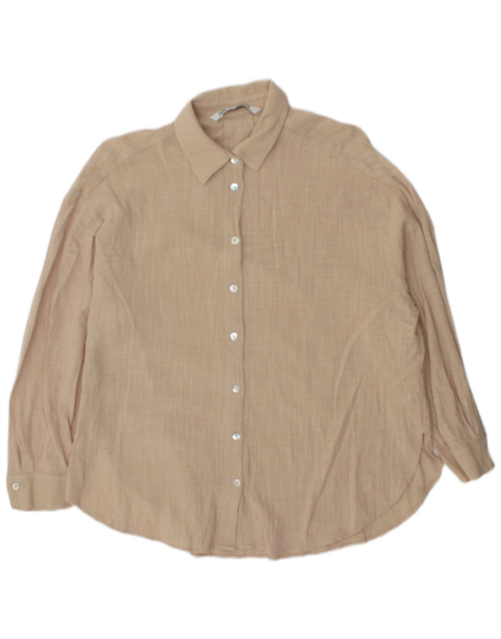 Zara Damen Übergroßes Hemd UK 6 XS Beige Baumwolle