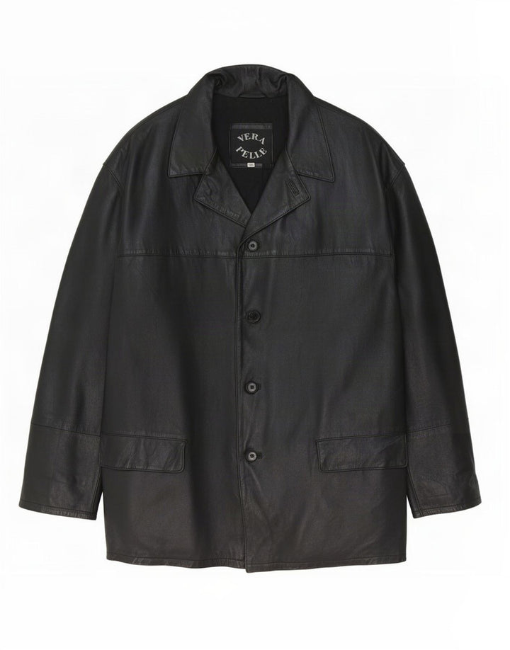 Vintage Herren Lederjacke IT 56 3XL Schwarz