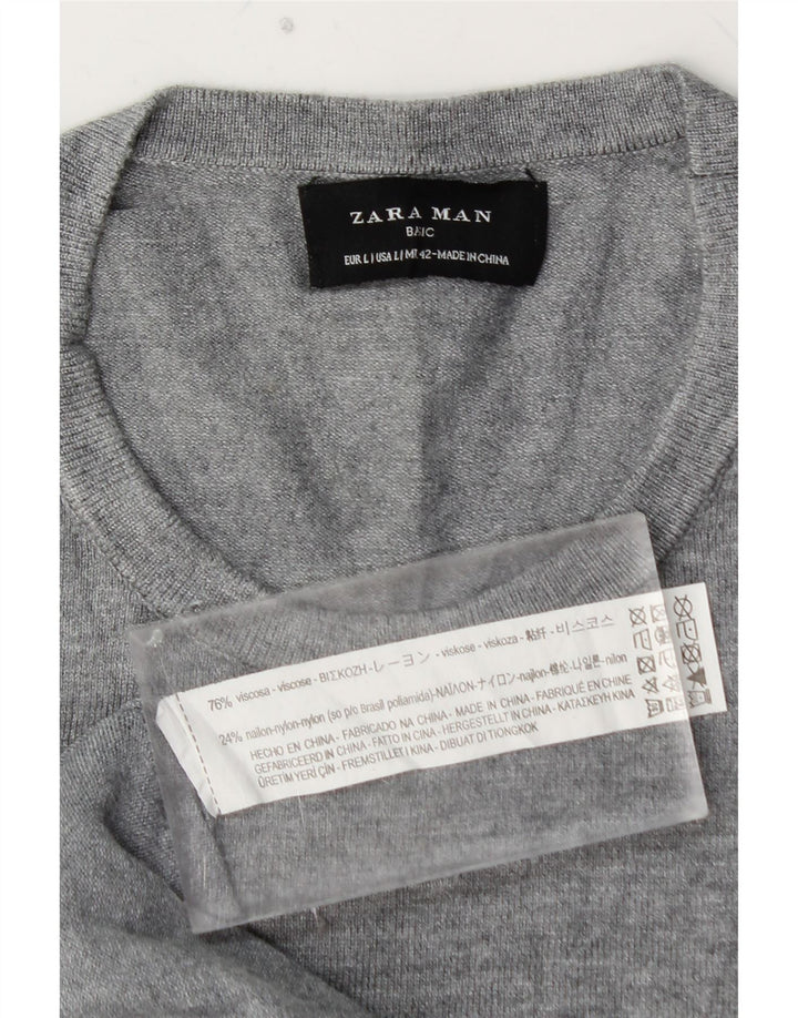 ZARA Herren-Pullover mit Rundhalsausschnitt, groß, graue Viskose
