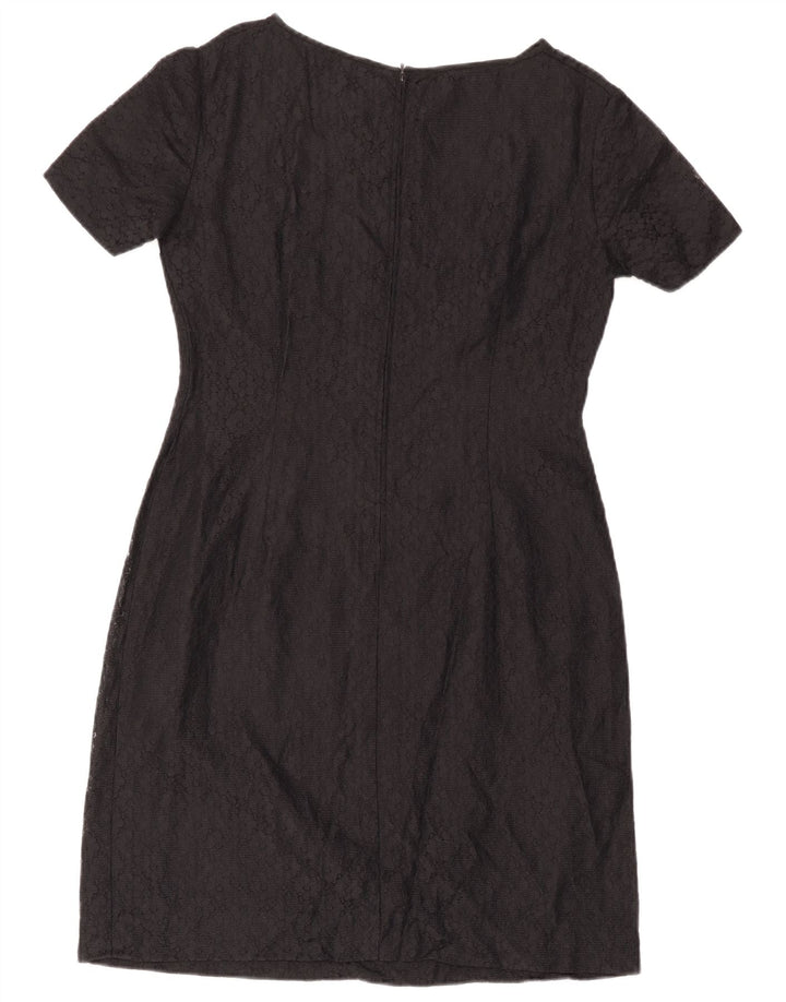 Vintage Damen Spitzen-Etuikleid IT 44 Mittelschwarz geblümt