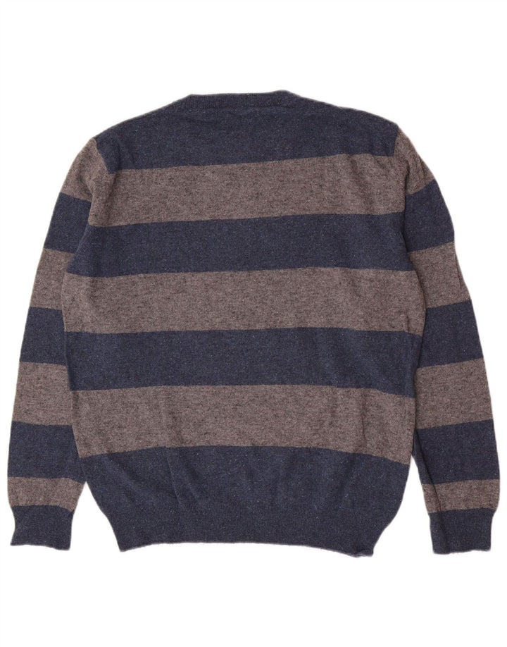 Gant Herren-Pullover mit Rundhalsausschnitt, groß, blau gestreift, Lammwolle