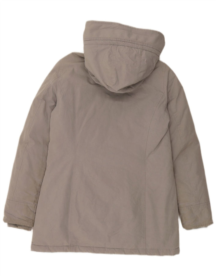 Woolrich Wattierter Damenmantel mit Kapuze, UK 14, mittelgraue Baumwolle