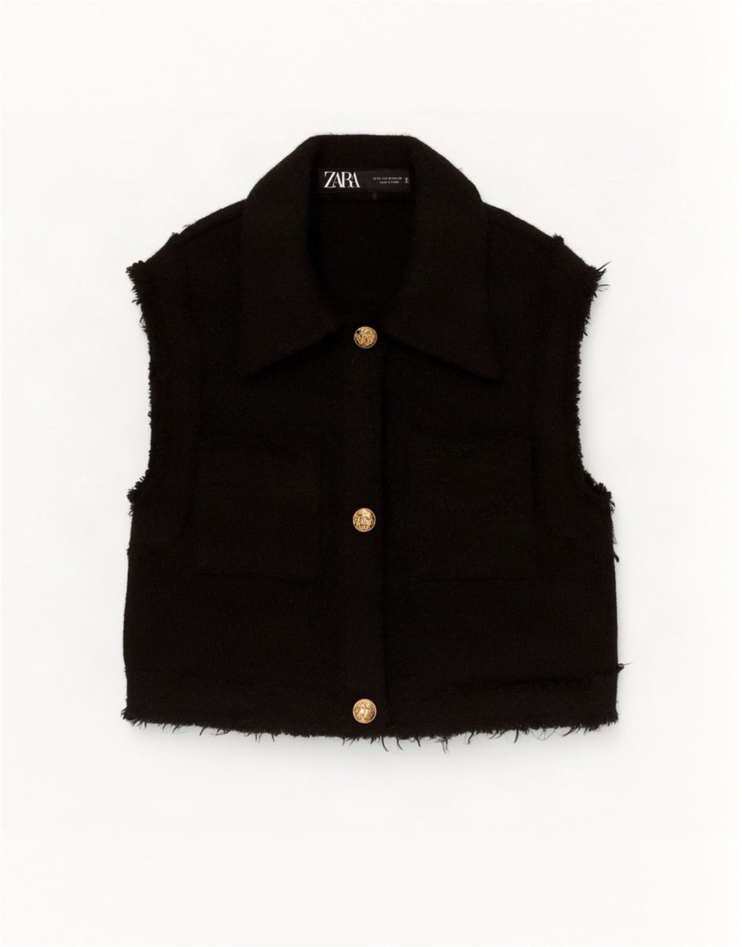 Zara Damen Crop Gilet UK 6 XS Schwarz Polyester