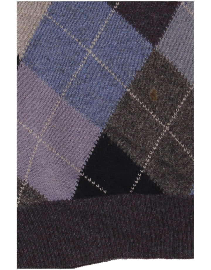 Marks & Spencer Herren-Pullover mit V-Ausschnitt, mittellila Argyle/Diamant