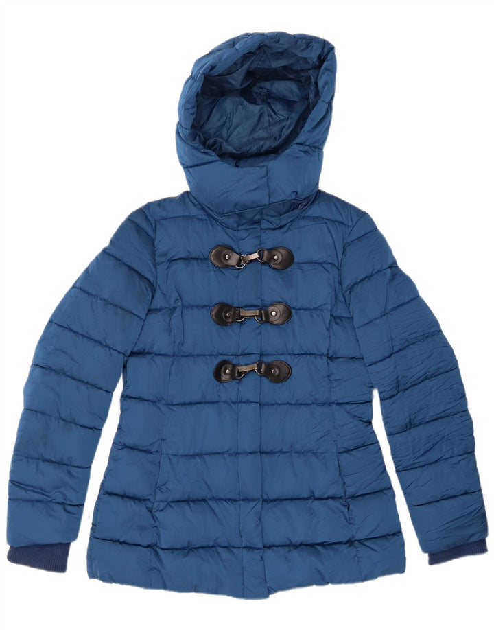 SISLEY Wattierte Damenjacke mit Kapuze, UK 12, Mittelblau, Polyester