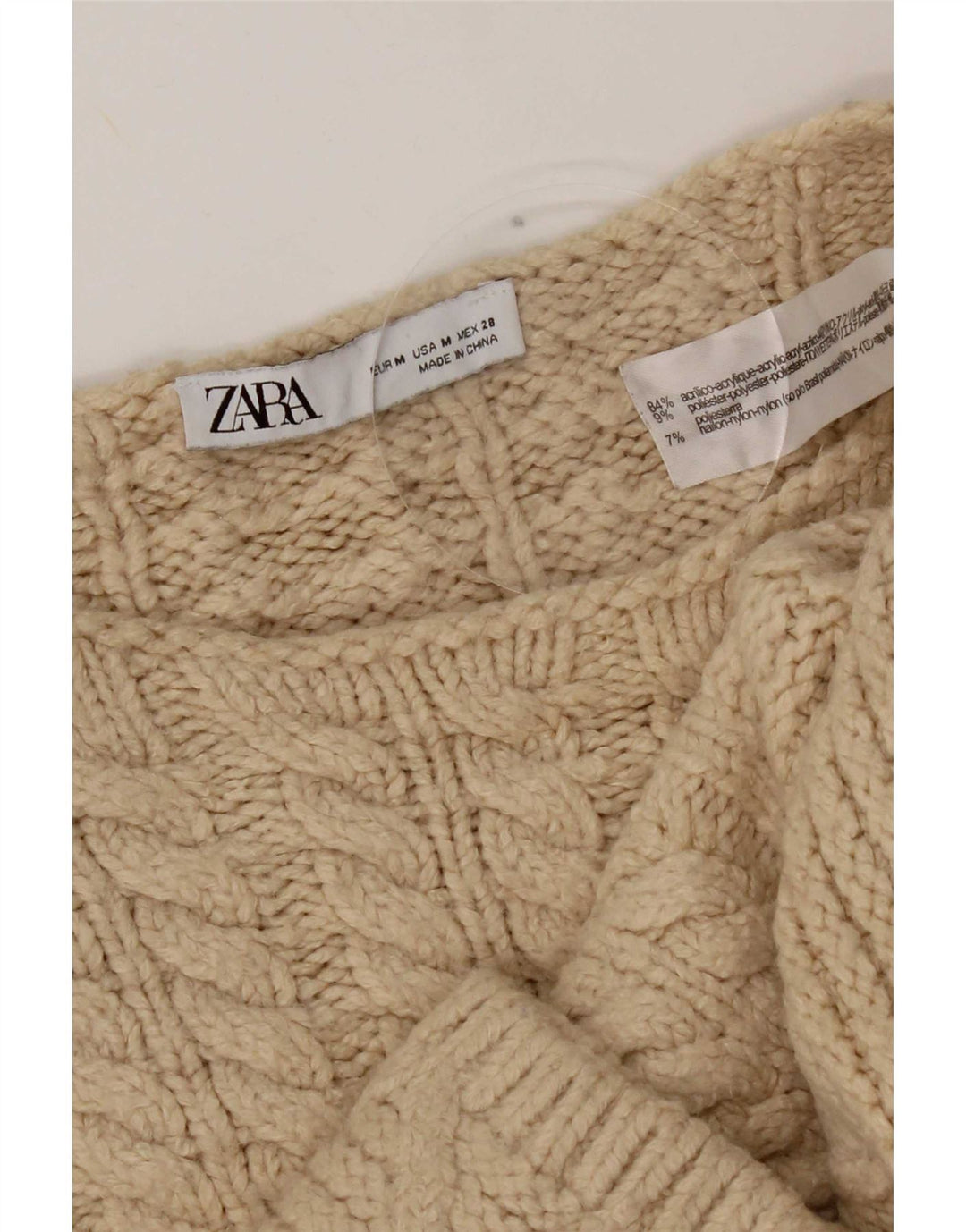 Zara Damen-Pullover, übergroß, mit Rundhalsausschnitt, Gr. 14, Mittelbeige