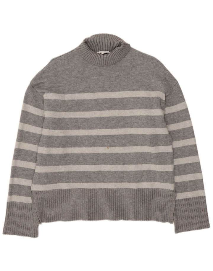 Zara Damen-Pullover mit Rollkragen, übergroß, Gr. 10, klein, grau gestreift