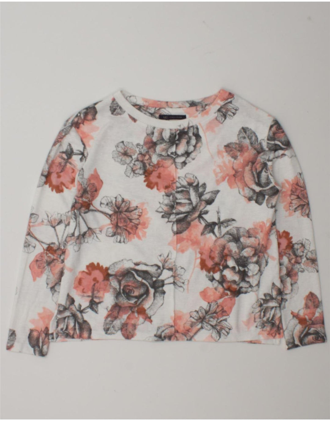 Marks & Spencer Damen-Oversize-Oberteil, langärmlig, Gr. 10, Größe S, weiß, geblümt