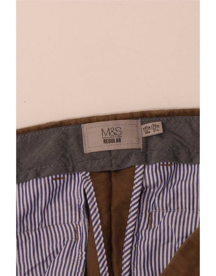Marks & Spencer Herren-Anzughose, gerade, normal, W36, L31, Beige, Baumwolle
