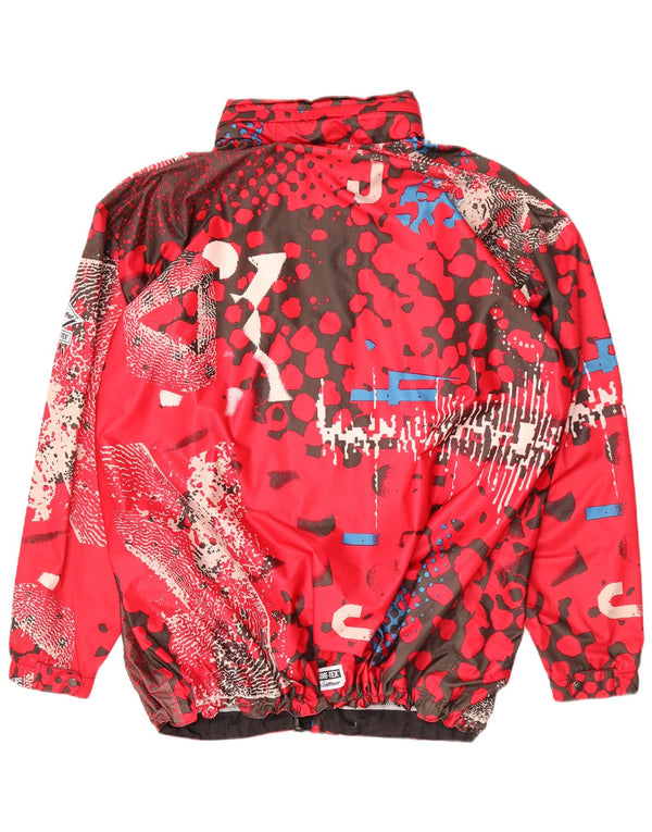 Vintage Herren Regenjacke mit grafischer Kapuze, UK 44 2XL, Rot, geometrisch