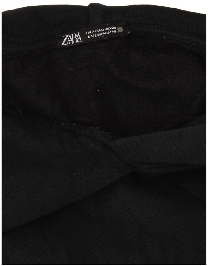 Zara Damen Übergroßer Kapuzenpullover UK 14 Mittelschwarze Baumwolle