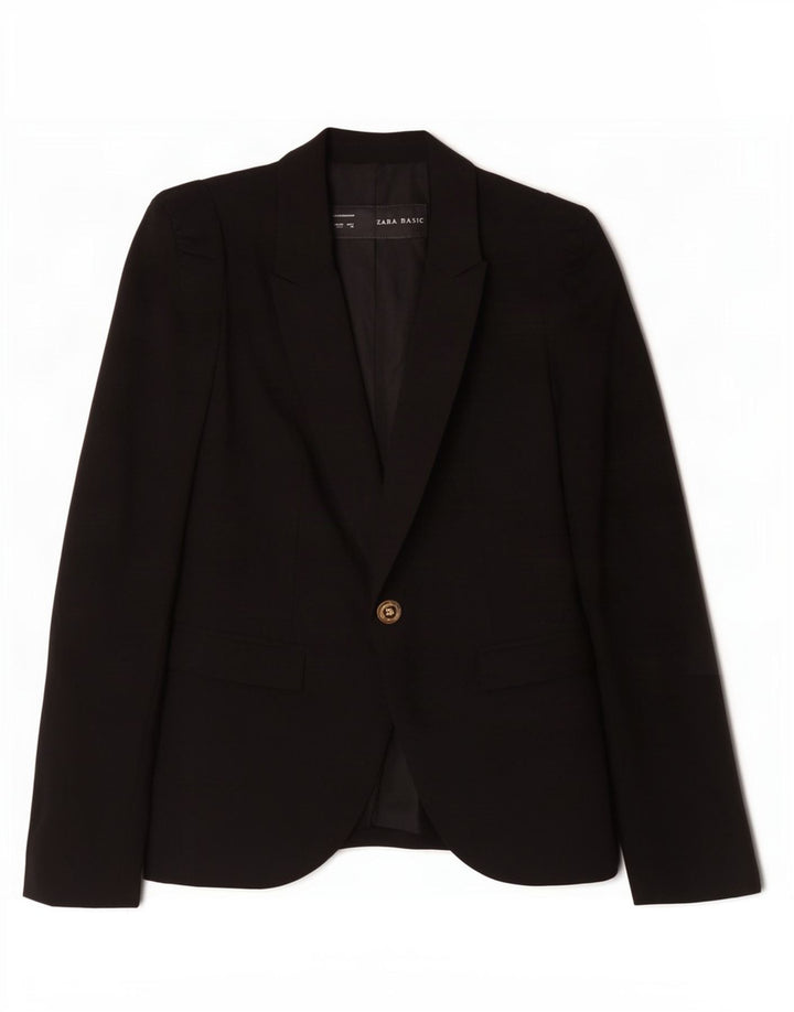 Zara Damen 1-Knopf-Blazerjacke UK 10 Small Schwarz Polyester
