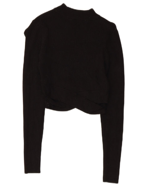 Zara Damen Crop Top Langarm UK 8 Small Schwarze Viskose