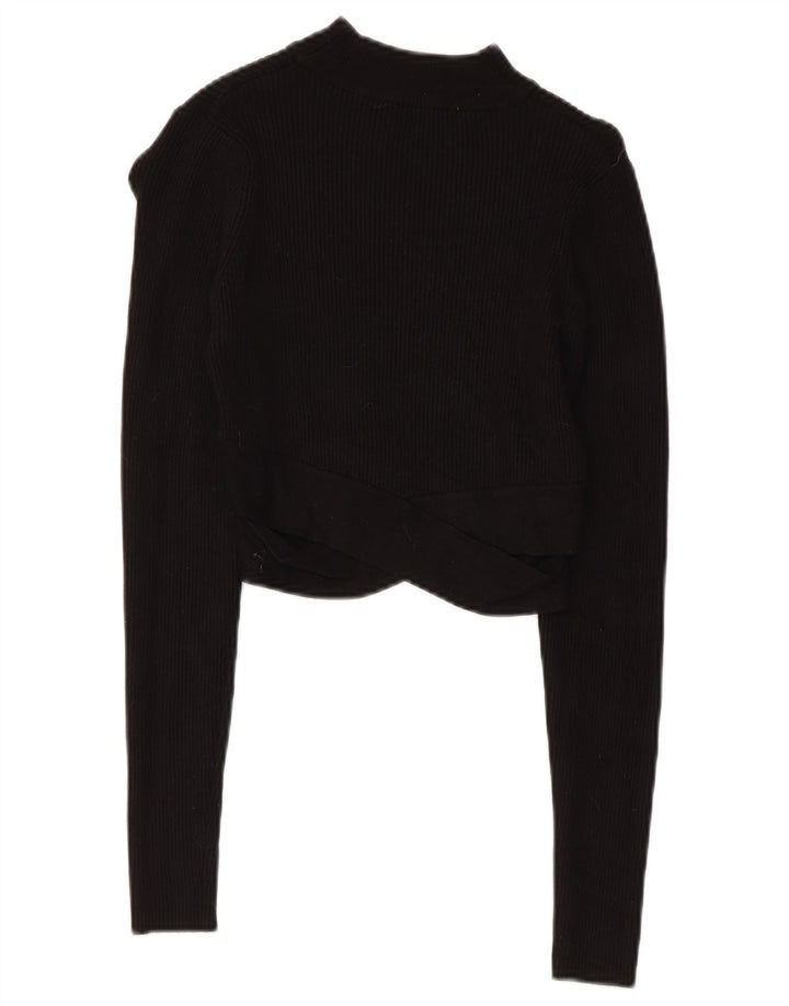 Zara Damen Crop Top Langarm UK 8 Small Schwarze Viskose