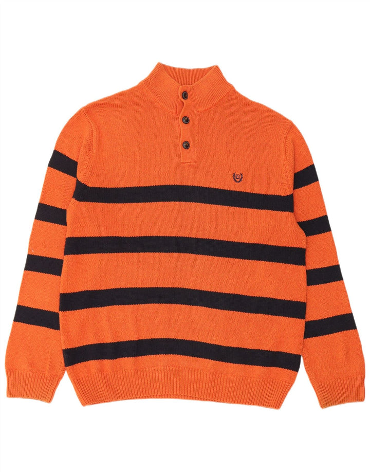 Chaps Herren-Pullover mit Knopfkragen, XL, orange gestreift, Baumwolle