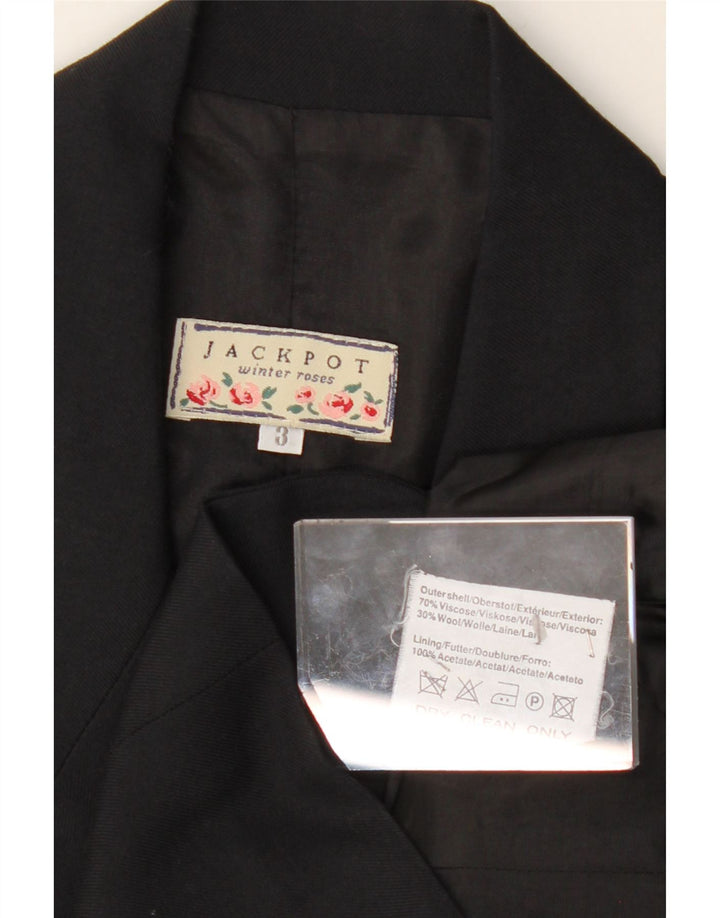 JACKPOT Womens 4 Button Blazer Jacket UK 14 Medium Black Viscose Vintage Jackpot and Second-Hand Jackpot from Messina Hembry 