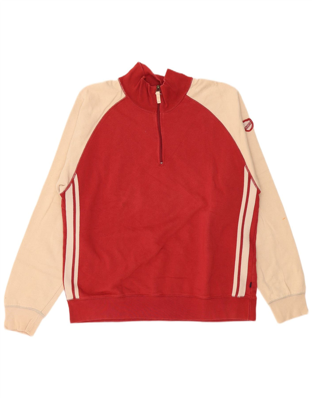 ASICS Herren-Sweatshirt mit Reißverschluss am Hals, 2XL, rote Farbblock-Baumwolle