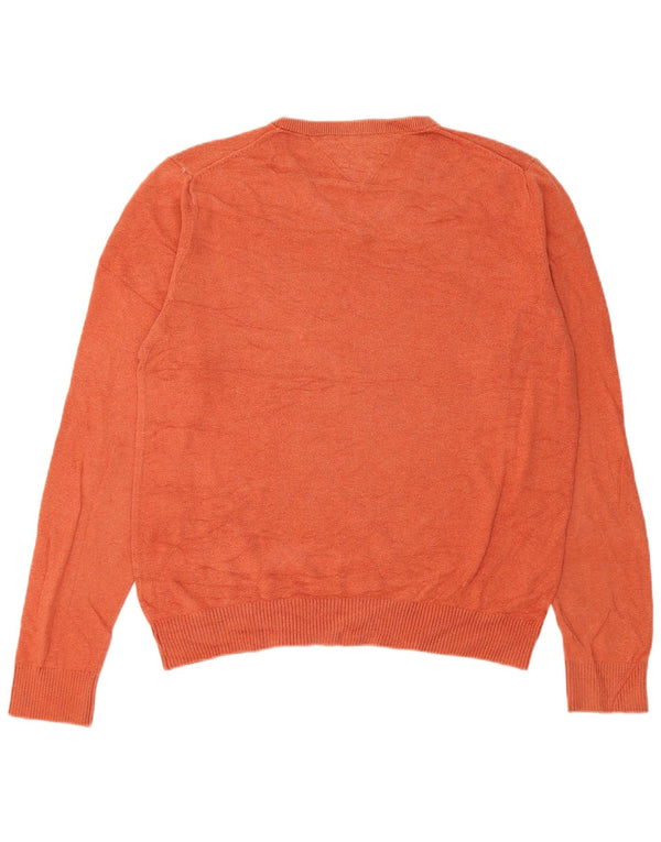 Tommy Hilfiger Herren-Pullover mit V-Ausschnitt, Größe S, Orange, Baumwolle