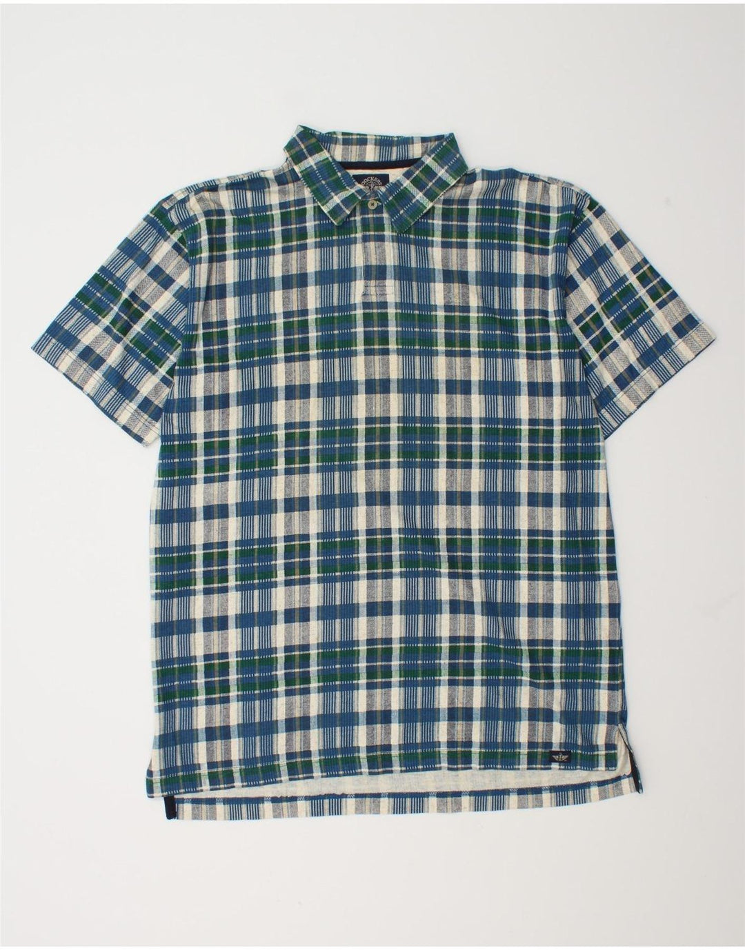 Dockers Herren Kurzarm-Pulloverhemd aus mittelblau karierter Baumwolle