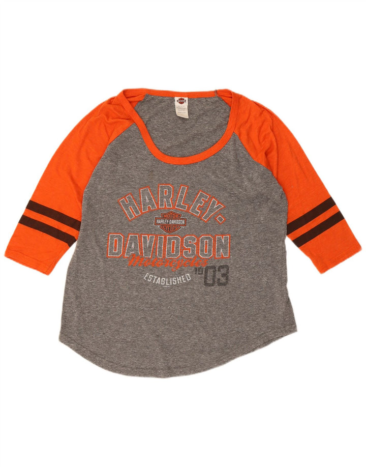 Harley Davidson Grafikoberteil für Damen, 3/4-Ärmel, UK 16, Large, Grau, Farbblock