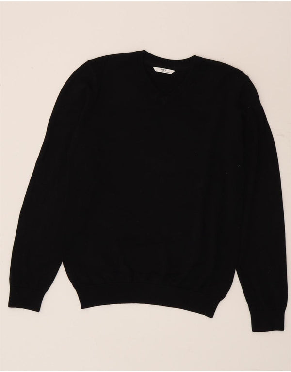 Marks & Spencer Jungen-Pullover mit V-Ausschnitt, 12–13 Jahre, schwarze Baumwolle