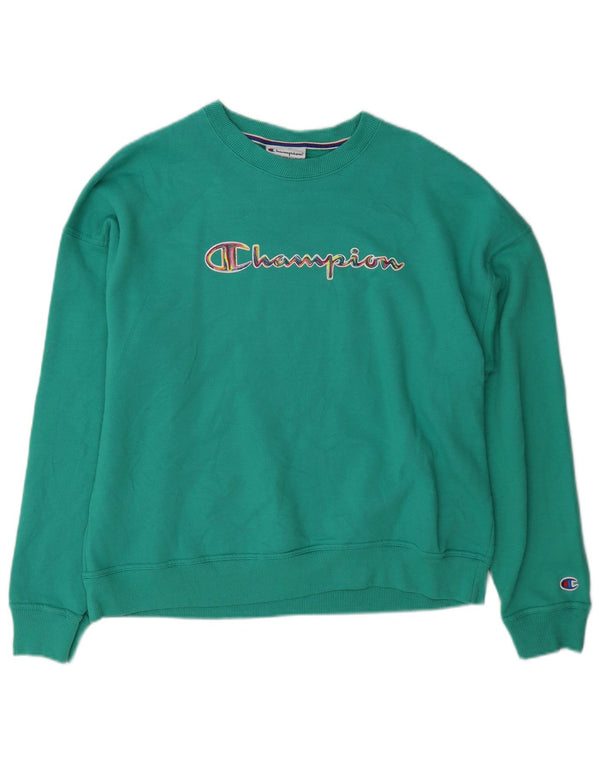 Champion Womens Graphic Sweatshirt Pullover UK 14 Mittelgrüne Baumwolle