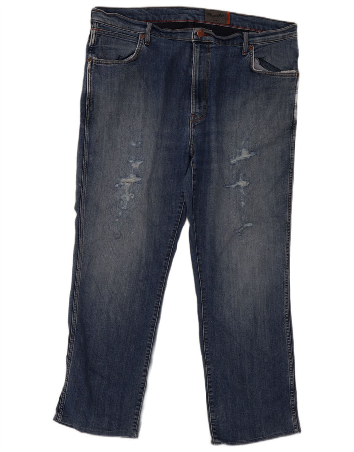 Wrangler Herren Distressed Straight Jeans W38 L27 Blau