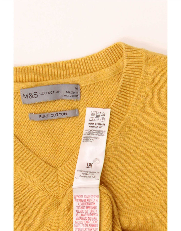 Marks & Spencer Herren-Pullover mit V-Ausschnitt aus mittelgelber Baumwolle