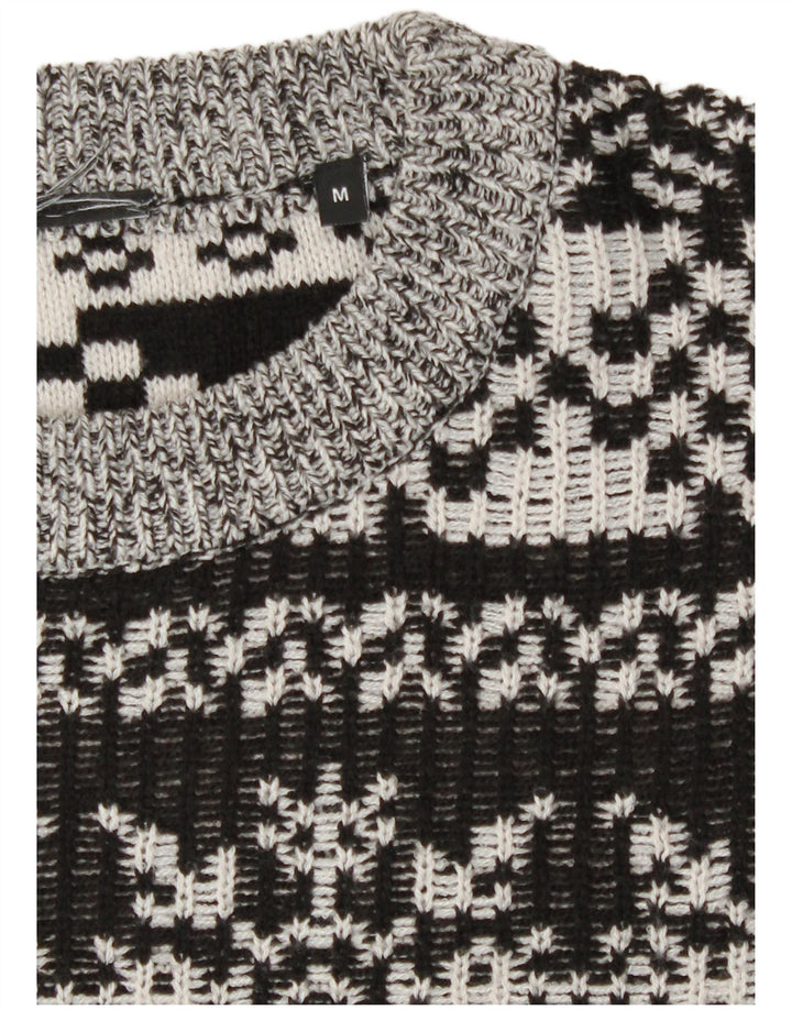 Vintage Herren Pullover mit Rundhalsausschnitt Mittelgrau Fair Isle