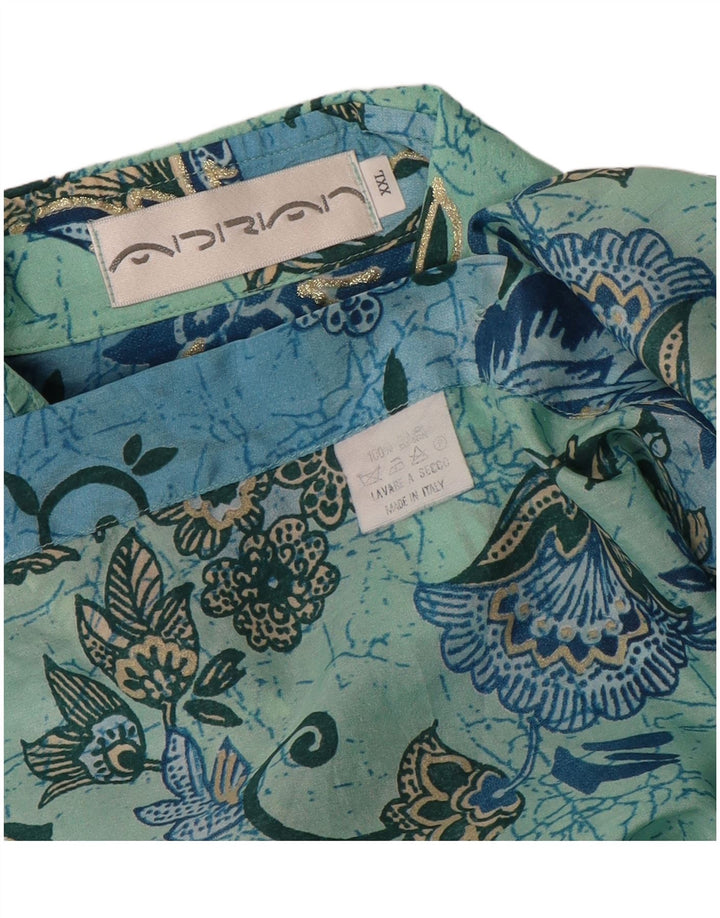 Vintage Herrenhemd 2XL Blau geblümte Seide